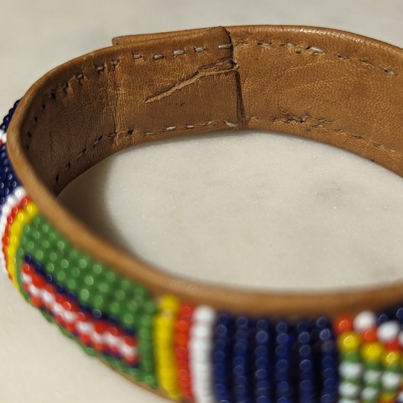 Handmade Beaded African Leather Cuff Bracelet - Picture 4 of 6